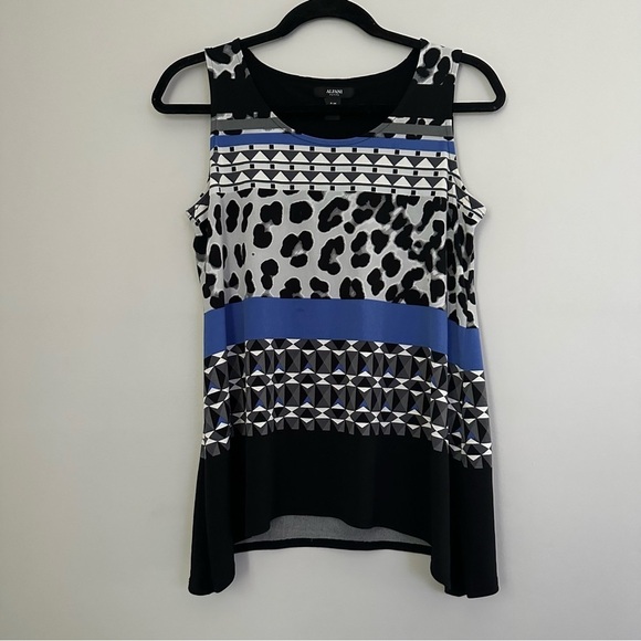 Alfani Blue Black Gray white printed tank top cheetah print solid design - Picture 1 of 6